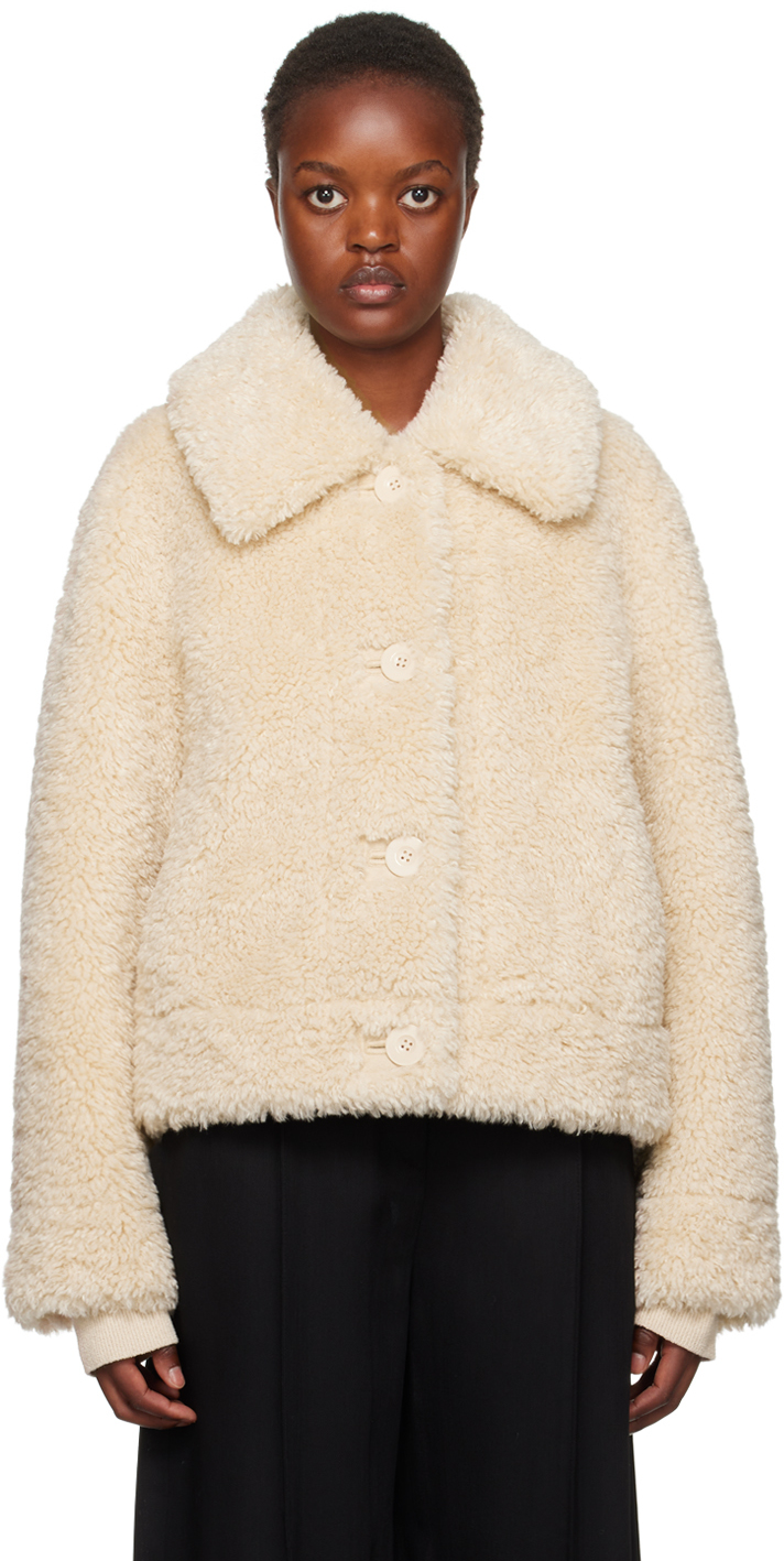 Beige Melina Faux-Shearling Jacket by Stand Studio on Sale