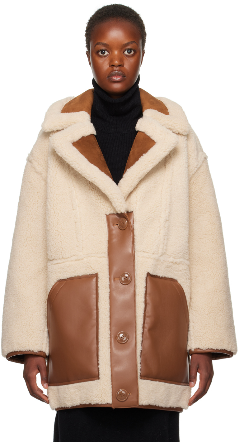 Stand Studio Off-white Tory Faux-shearling Jacket In 10120 Ntrl White/tan
