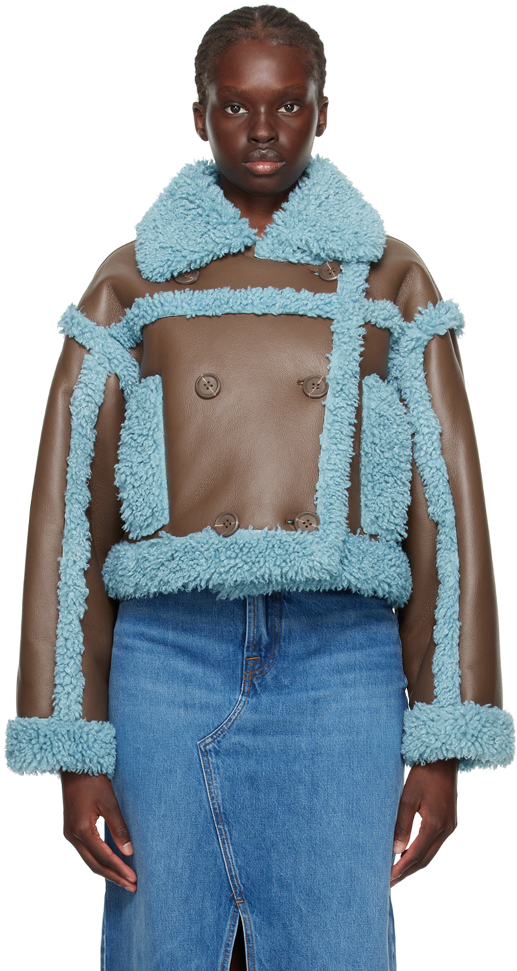 Shop Stand Studio Brown & Blue Kristy Faux-shearling Jacket In 87560 Eb Brwn/sky Bl