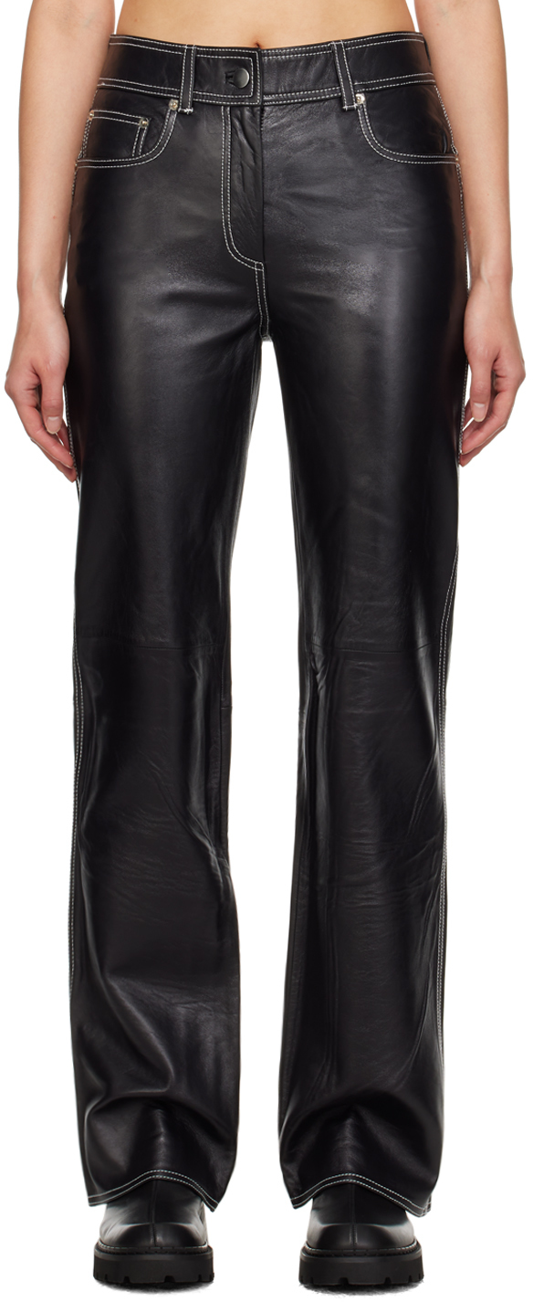 Black Sandy Leather Pants by Stand Studio on Sale