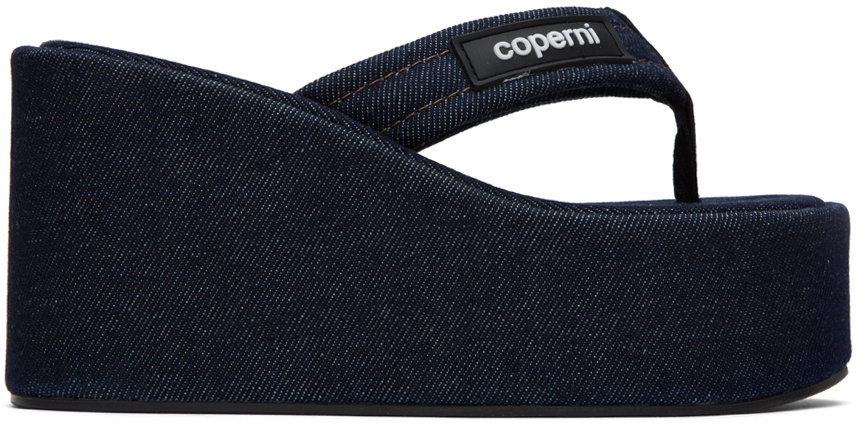 Shop Coperni Blue Wedge Denim Sandals In Dark Navy