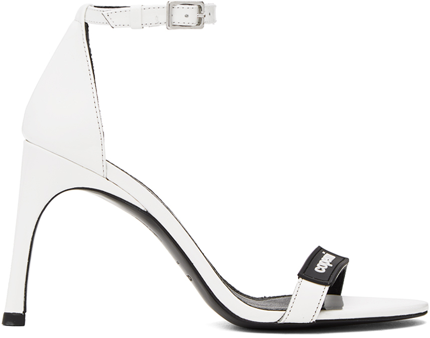 Coperni White Patent Skinny Strap Logo Heeled Sandals