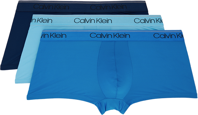 Calvin Klein Underwear Three-pack Blue Low-rise Boxers In 400 - Blue (trio Blu