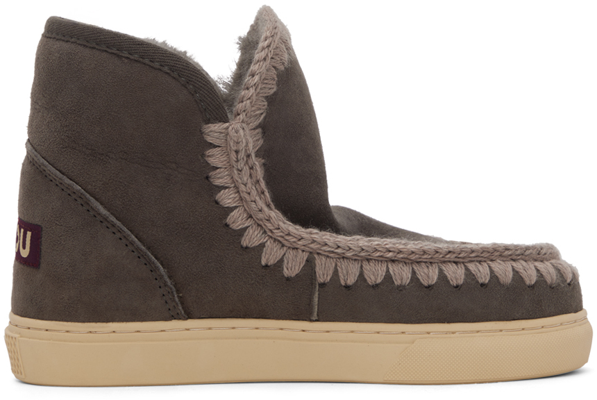 Mou Grey Stitch Boots In Cha Charcoa