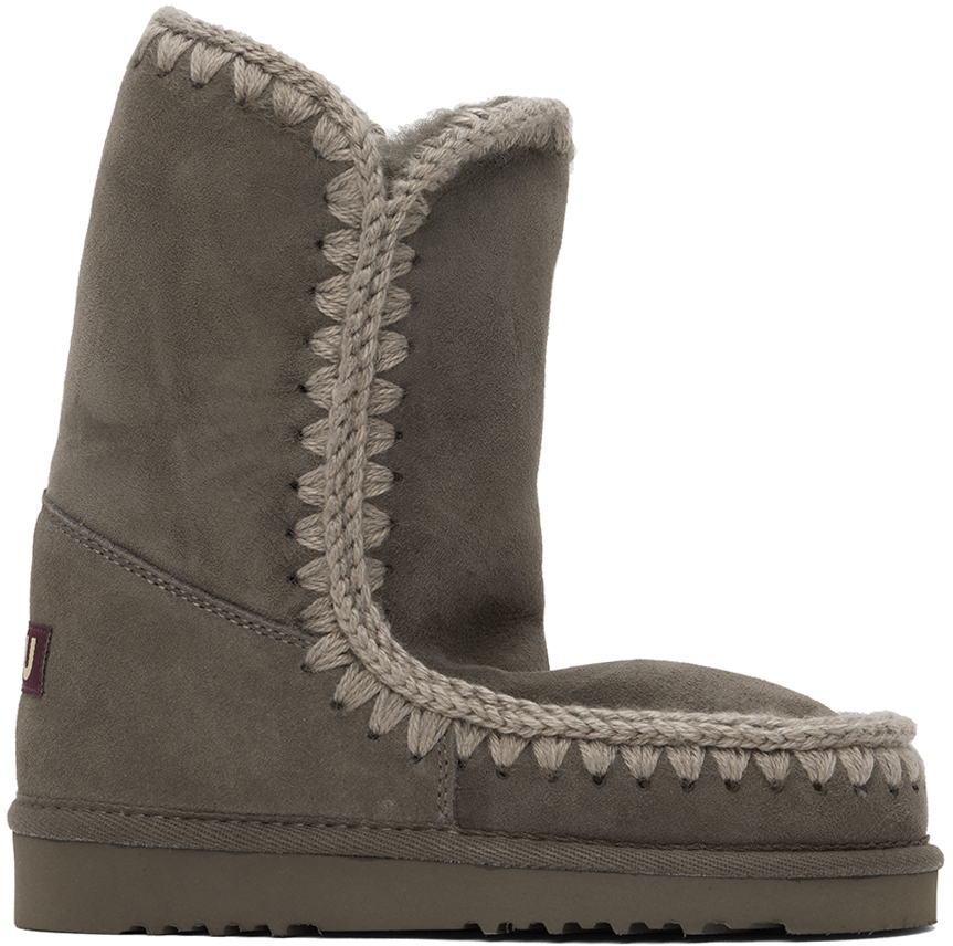 Mou Gray 24 Shearling Boots In Cha Charcoal