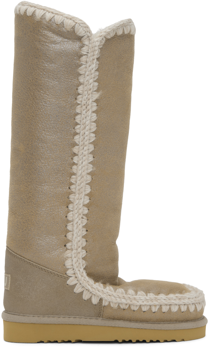Mou Beige 40 Shearling Boots In Stme Stone Metallic