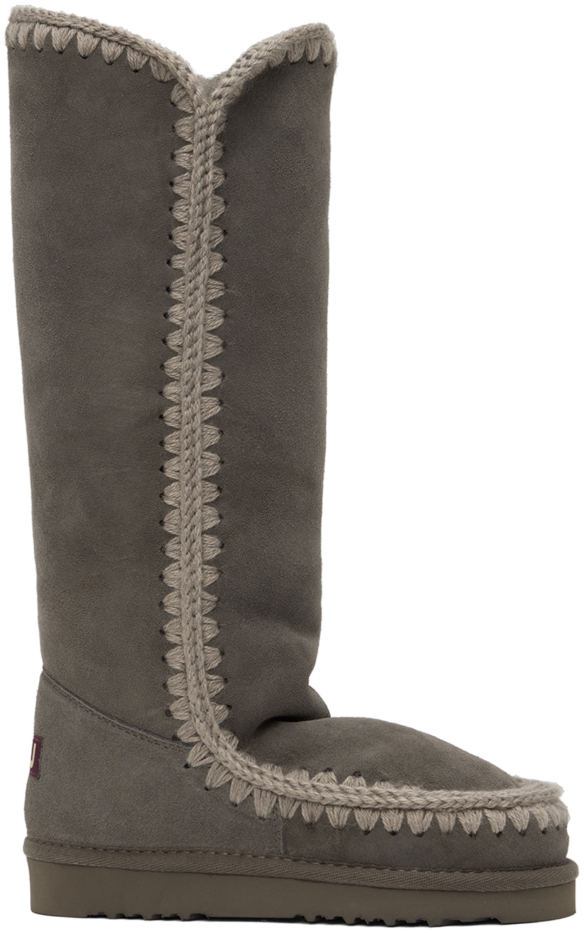 Mou Gray 40 Shearling Boots In Cha Charcoal
