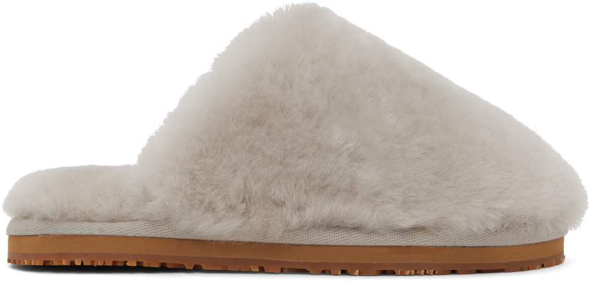 Mou Gray Patch Shearling Slippers In Light Light Grey