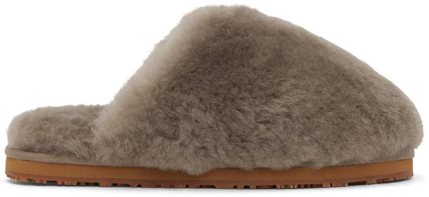 Mou Taupe Fleece Slippers In Elgry Elephant Grey