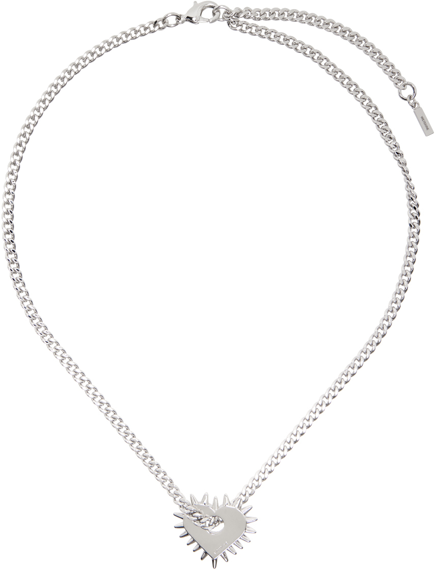 Silver Spike Flat Heart Necklace