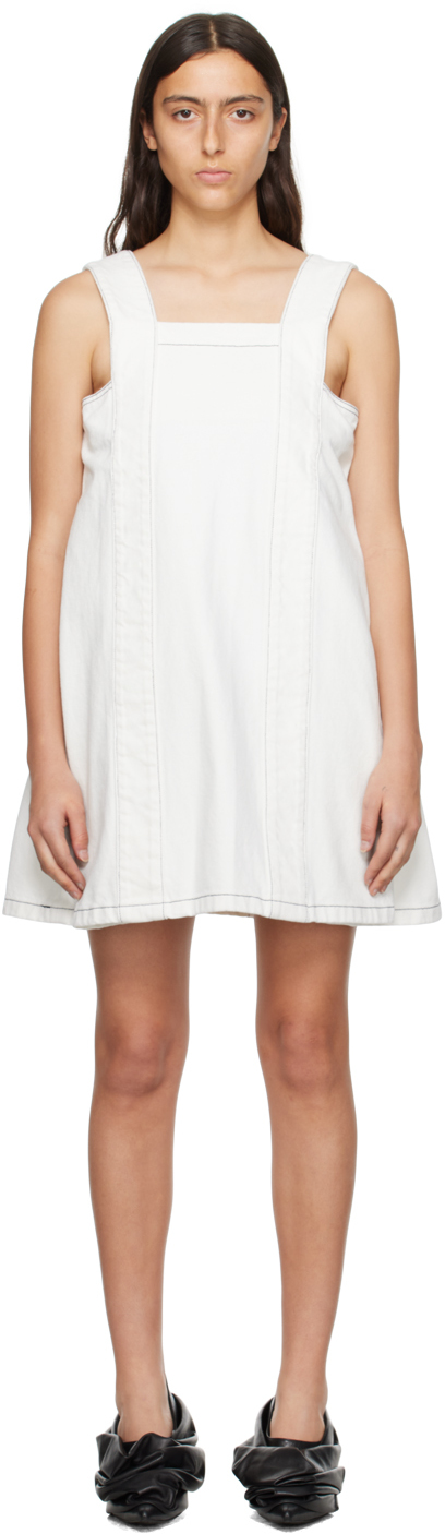 White Square Neck Denim Minidress