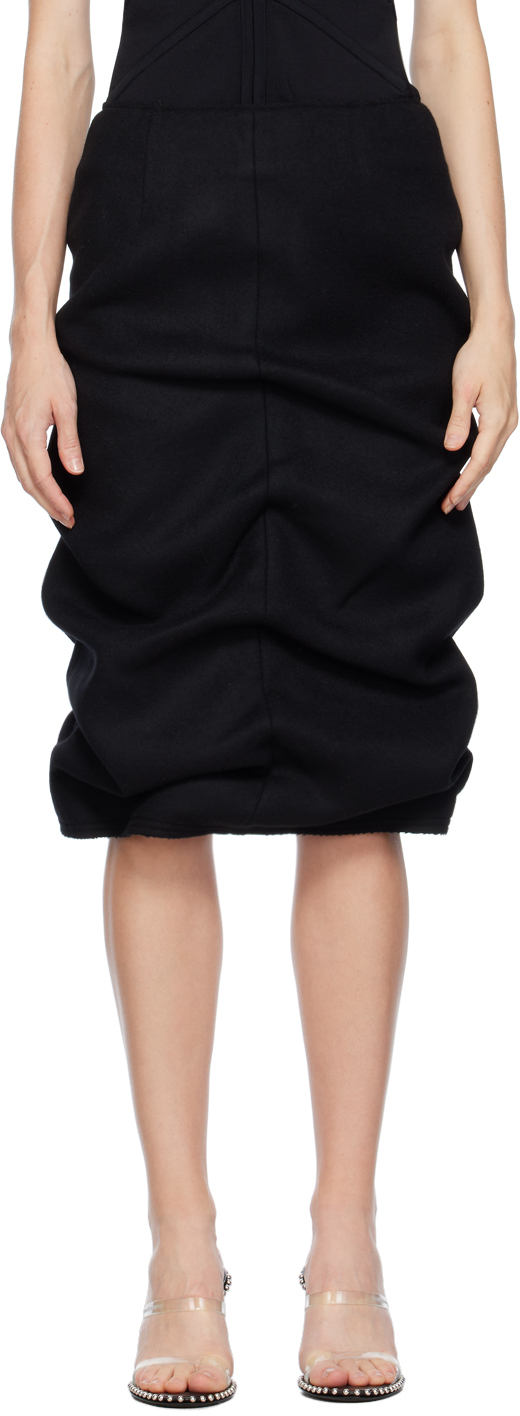 Black Tucked Midi Skirt