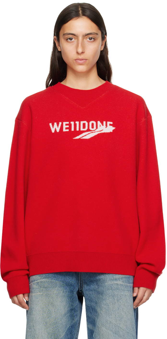 We11 Done Red Jacquard Sweater