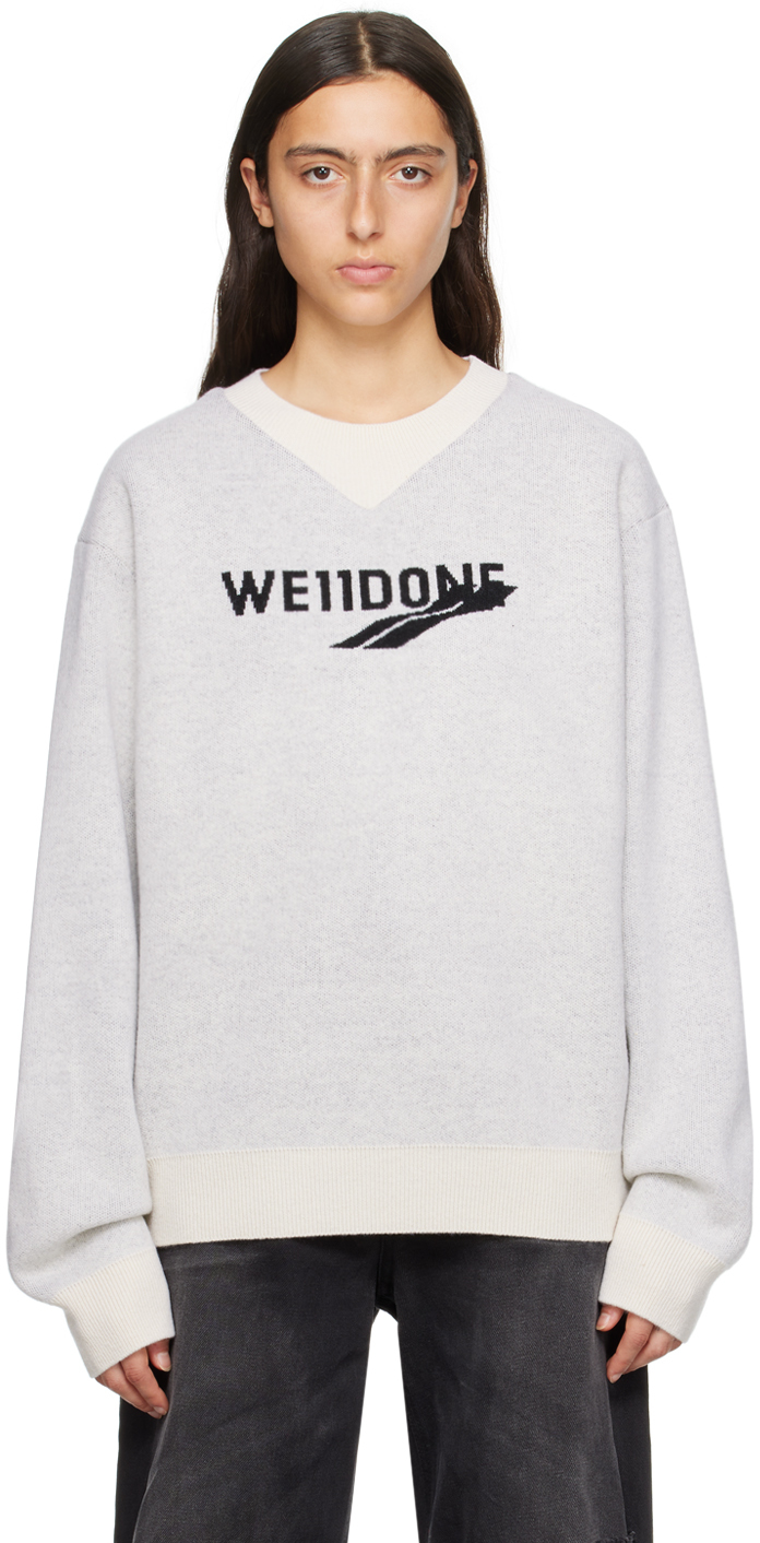 We11 Done Off-white Jacquard Jumper In Ivory