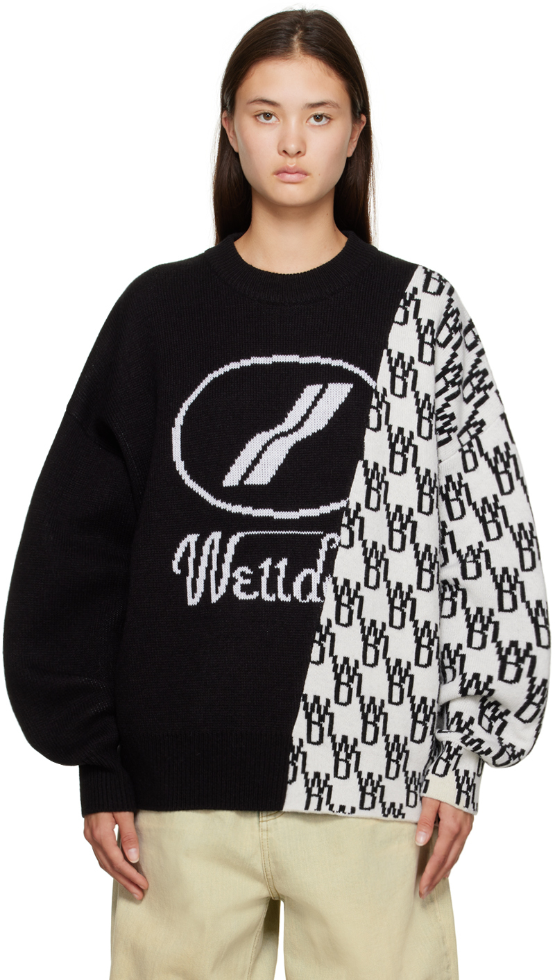 Black Graphic Mix Sweater by We11done on Sale