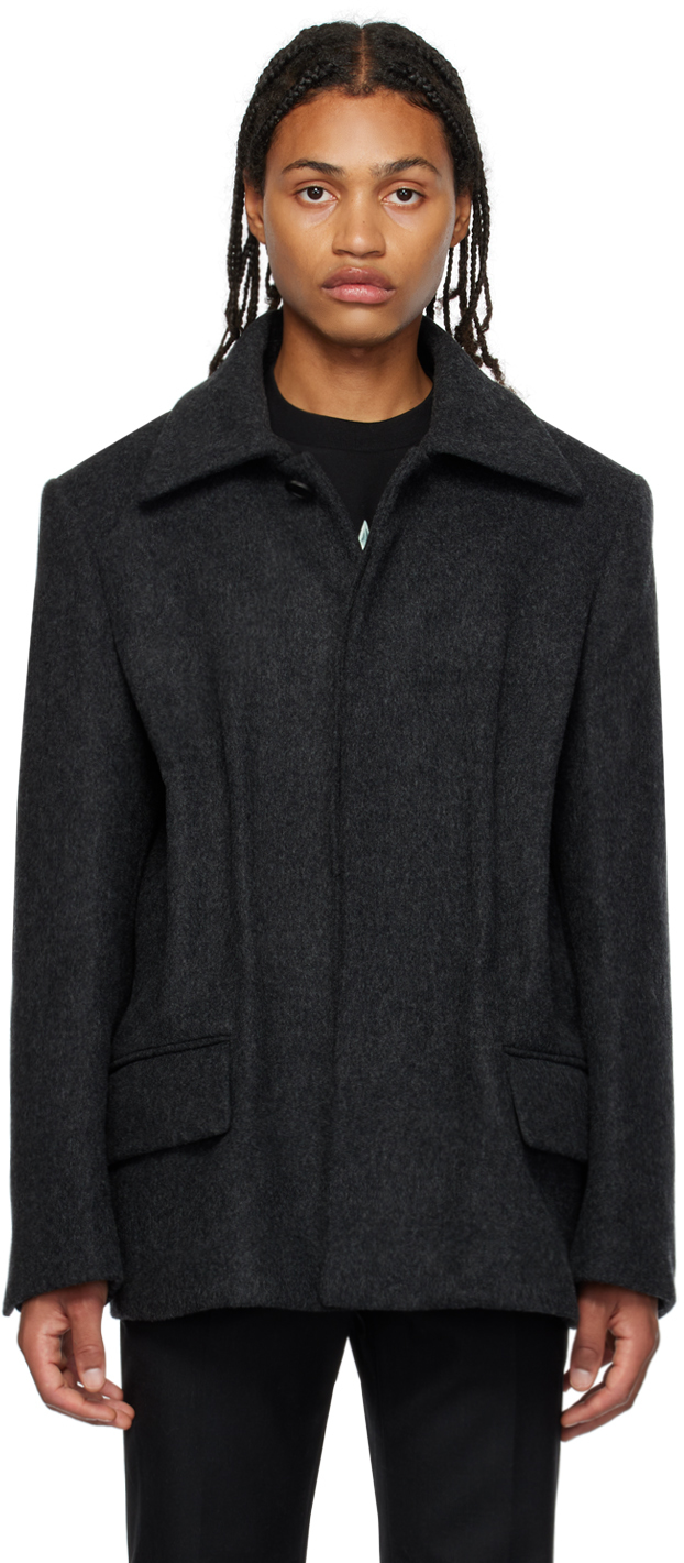 We11 Done Gray Tucked Jacket In Charcoal