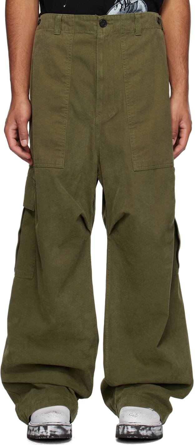 Khaki Pleated Cargo Pants