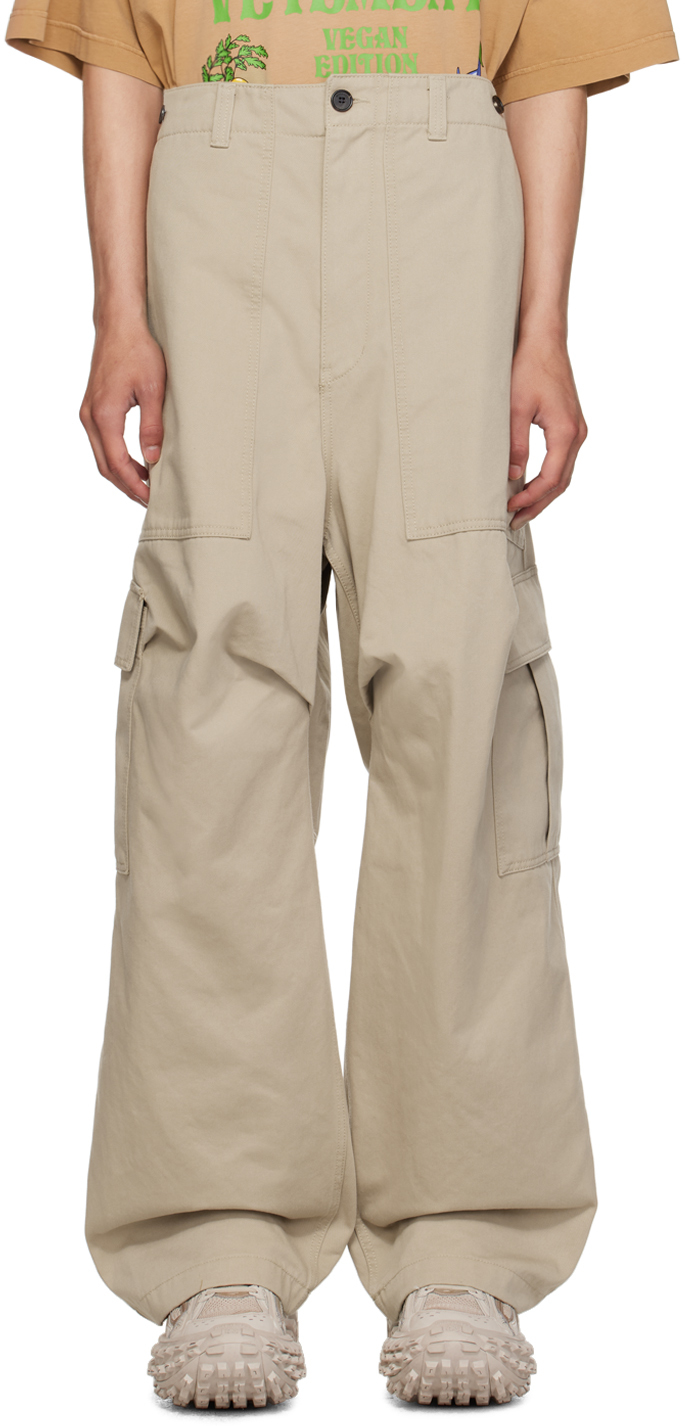 We11 Done Beige Paneled Cargo Trousers