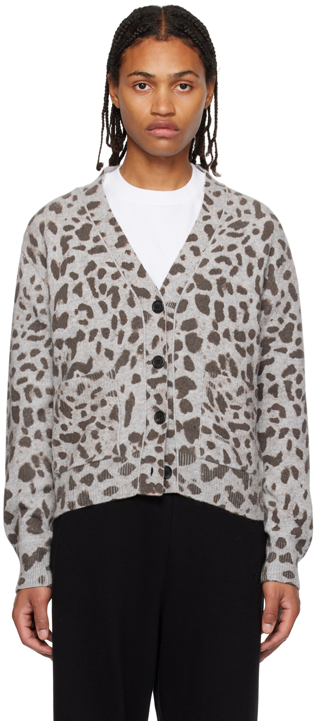 We11 Done Gray & Brown Leopard Cardigan In Grey