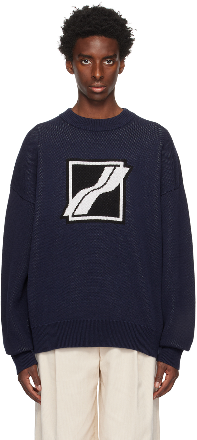 We11done: Navy Crewneck Sweater | SSENSE