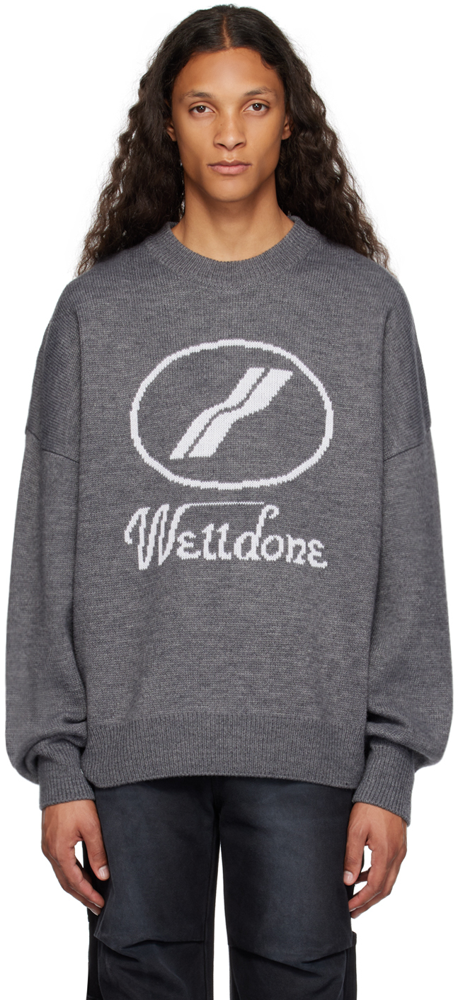 We11 Done Gray Crewneck Sweater In Grey