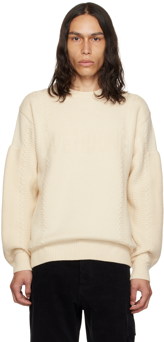 We11 Done Off-white Square Patch Sweater In Ivory