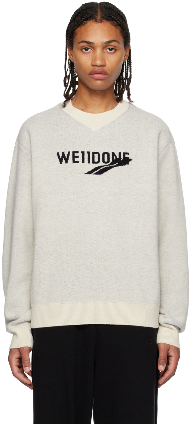 We11 Done Gray Crewneck Sweater In Ivory