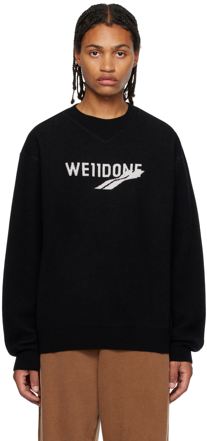 We11done: Black Crewneck Sweater | SSENSE