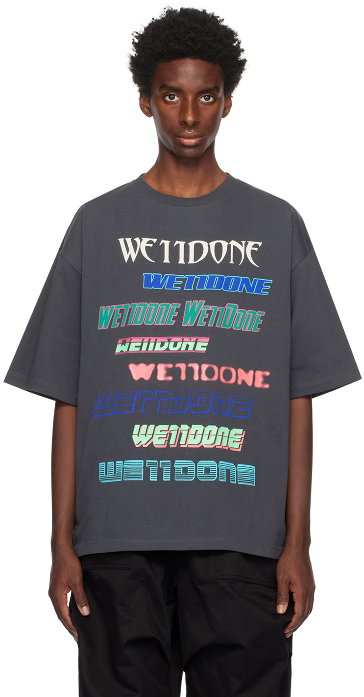 We11 Done Gray Graphic T-shirt In Charcoal