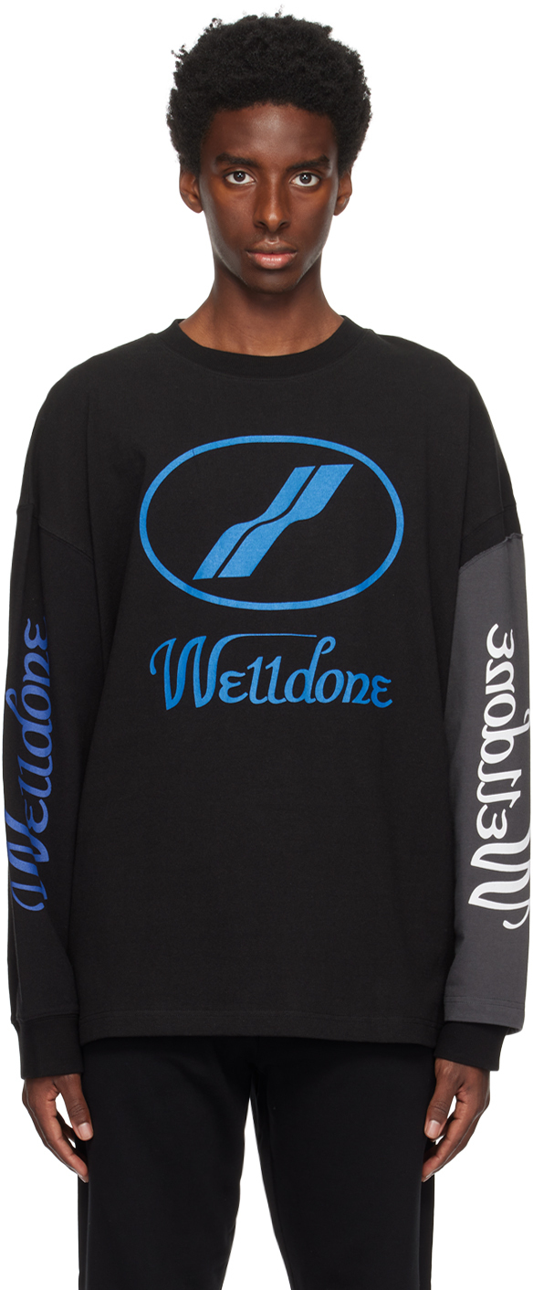 WE11 DONE BLACK LAYERED LONG SLEEVE T-SHIRT