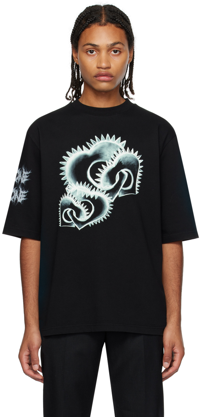 Eleven New York Black Cotton T-Shirt Emboidered