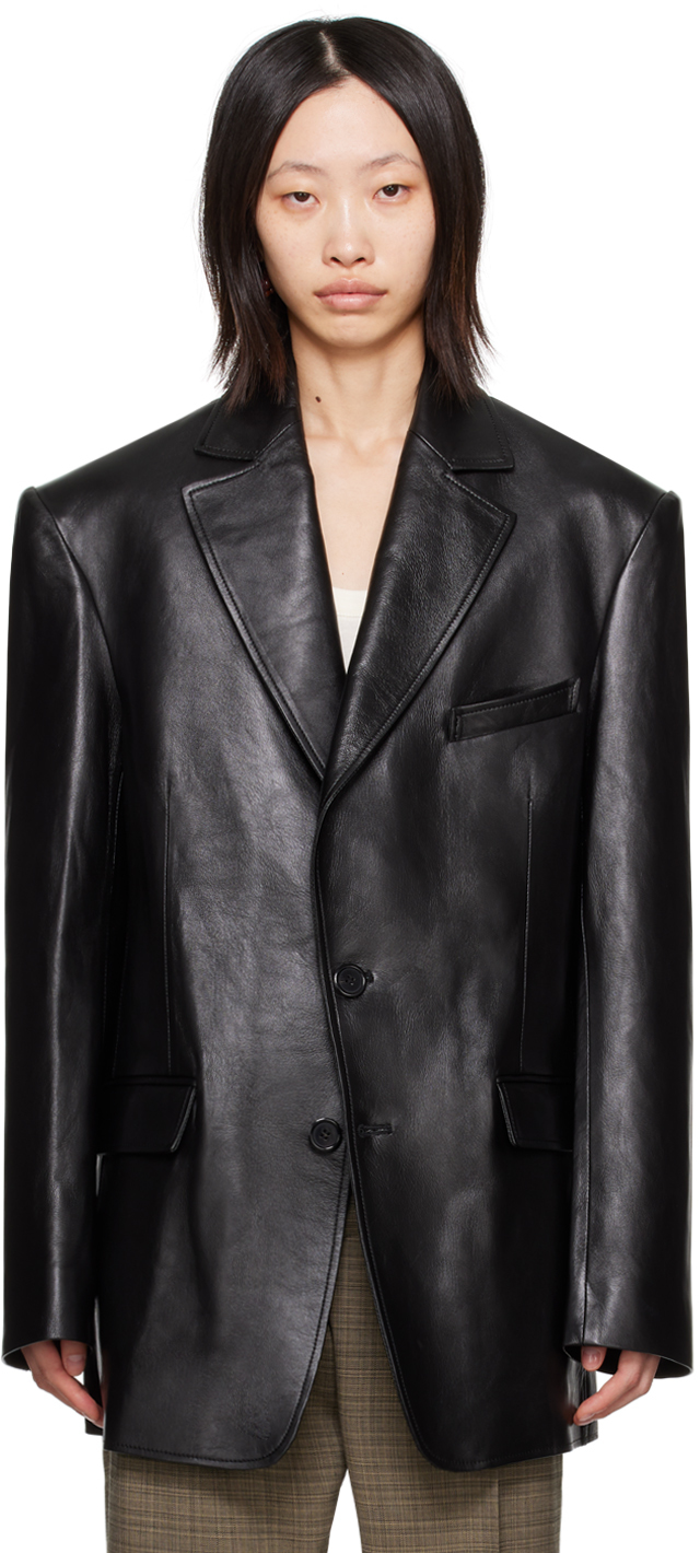 Lu'u Dan Black Oversized Tailored Leather Jacket