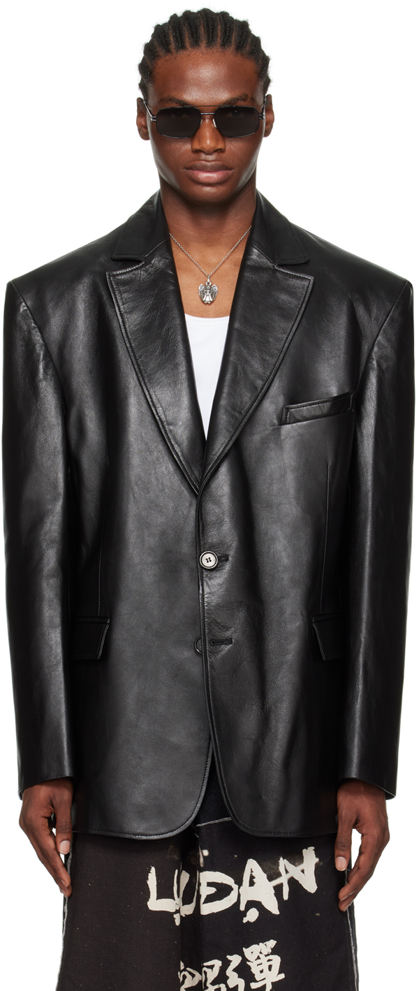 Lu'u Dan Black Oversized Tailored Leather Jacket