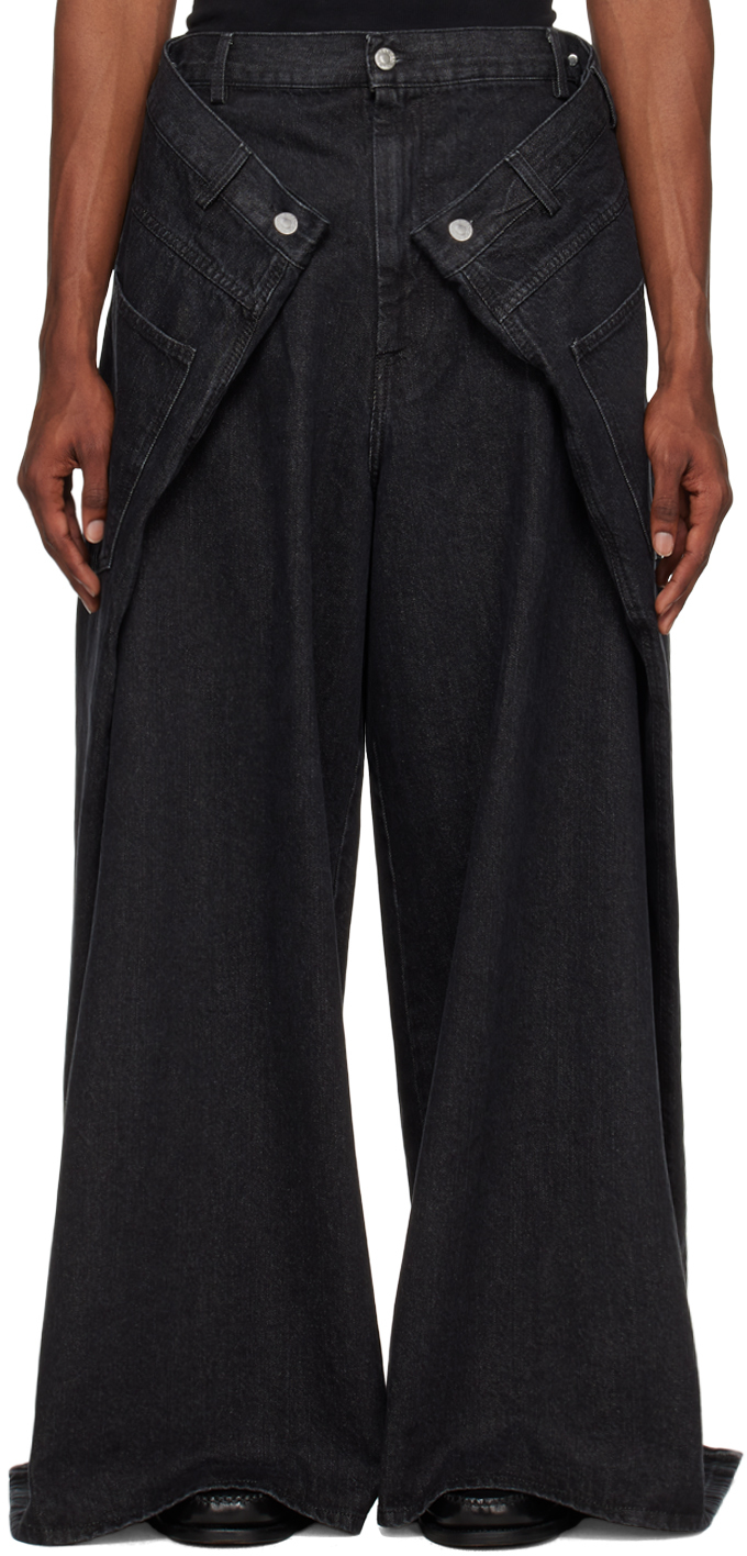 Black Double Pleated Jeans