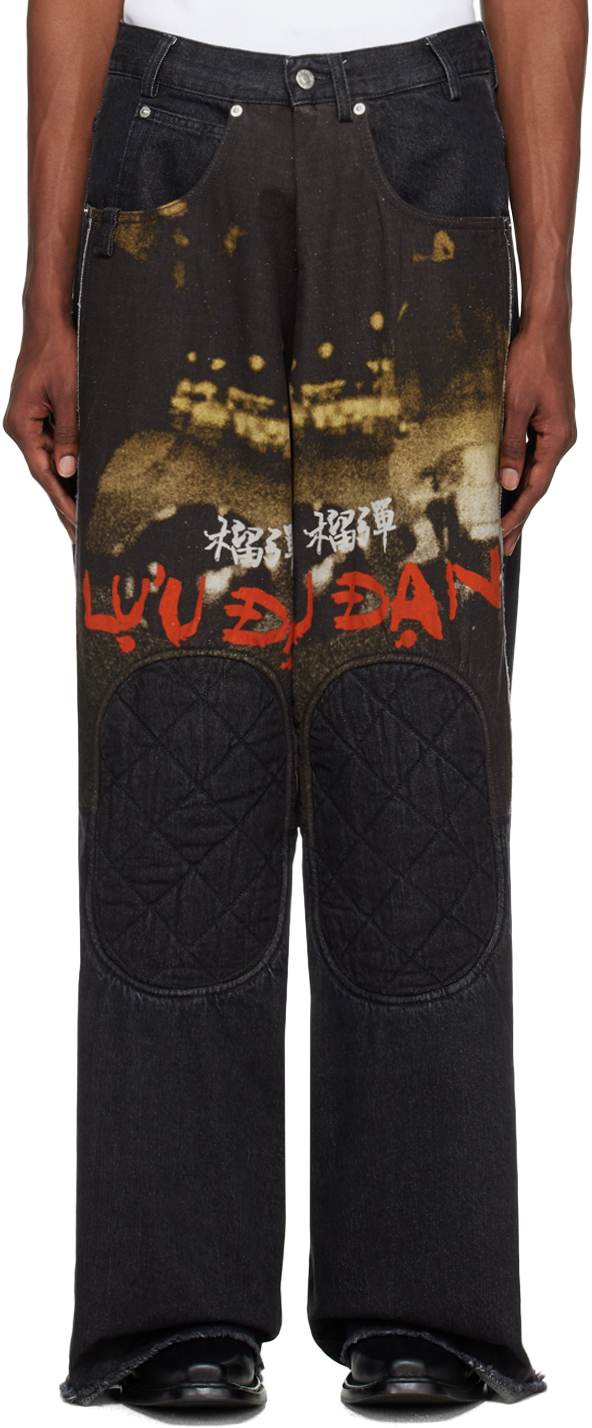 Lu'u Dan Black Knee Patch Jeans In Graphite Black