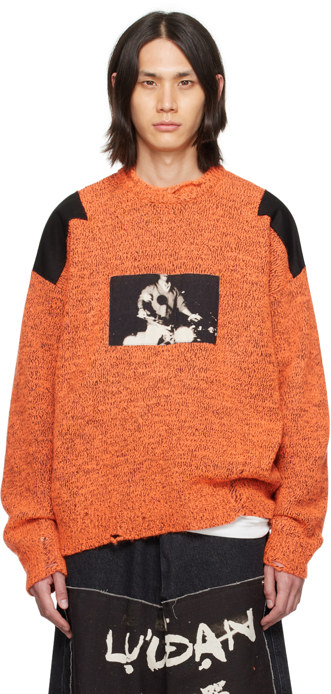 Lu'u Dan Orange & Black Shoulder Patch Sweater In Orange / Khaki
