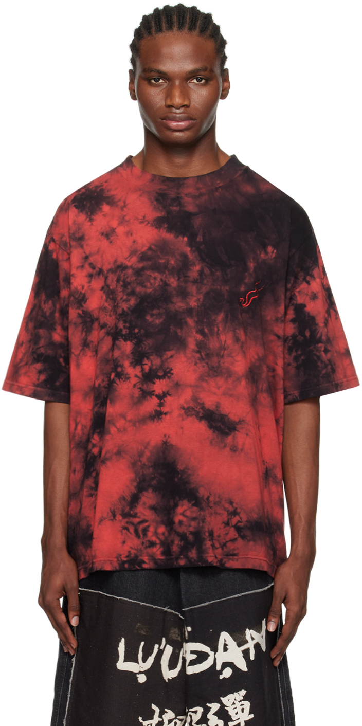 Lu'u Dan Red & Black Bleached Ink T-shirt In Bleached Red