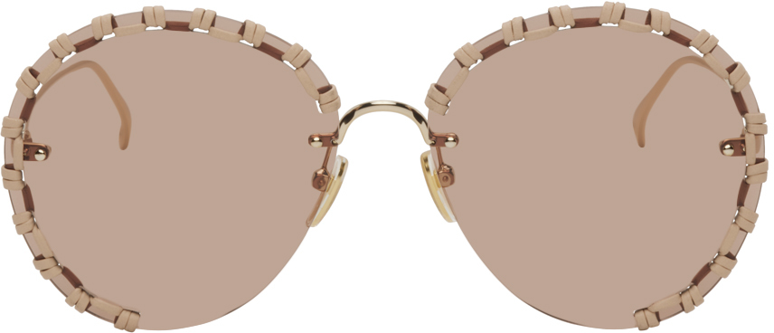 Chloé Gold Braided Sunglasses In 002 Gold/gold/brown