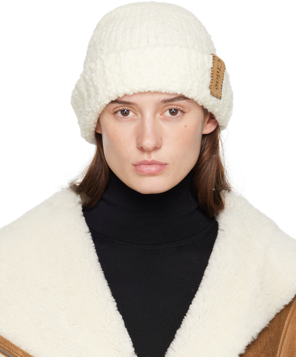 Chloé Off-White Curly Knit Beanie