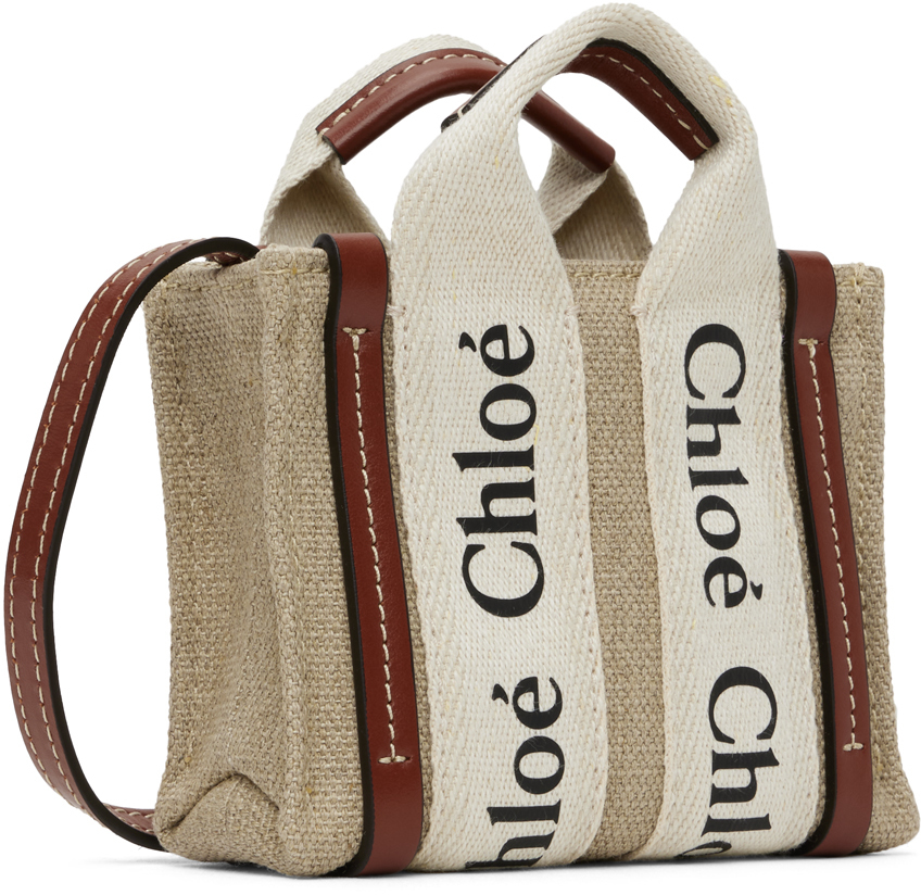 Chloé Beige & Tan Nano Woody Bag In 90u White - Brown 1