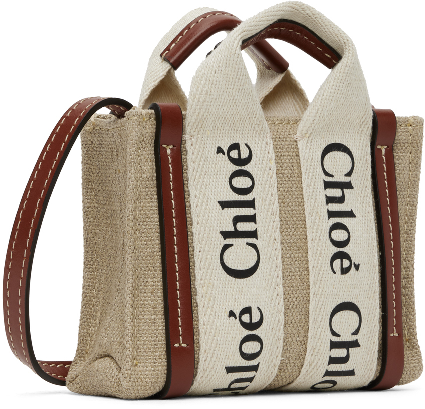 Chloé Beige & Tan Nano Woody Bag In 90u White - Brown 1