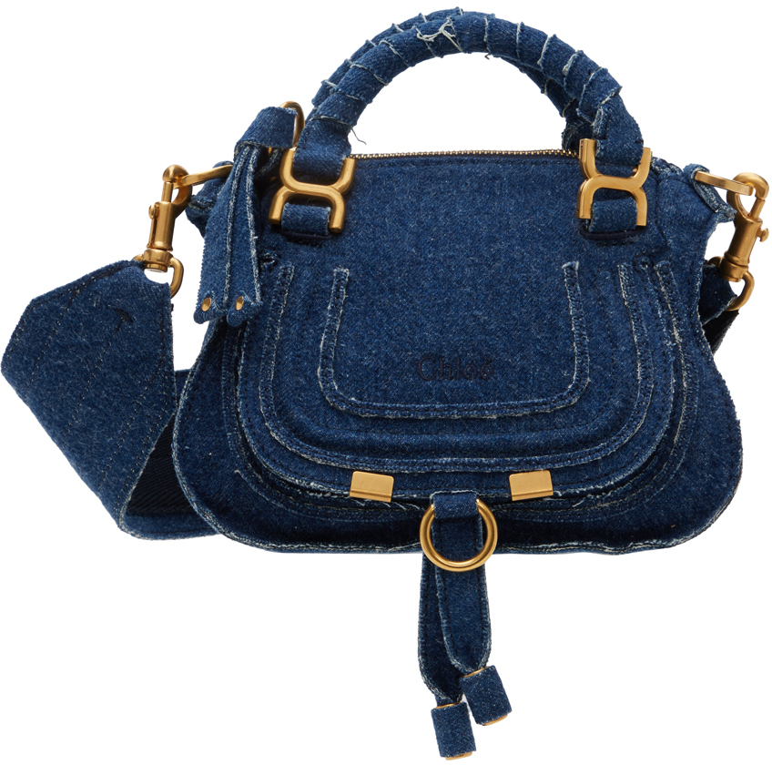 Marcie Small Denim Crossbody Bag in Blue - Chloe