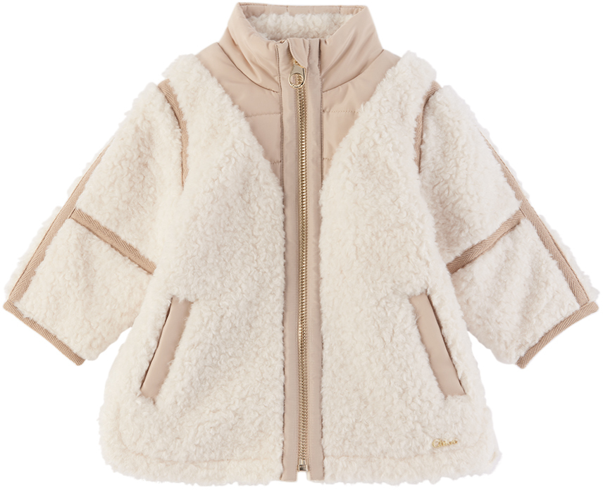 Chloé Baby Off-white Paneled Coat In 148 Ivory