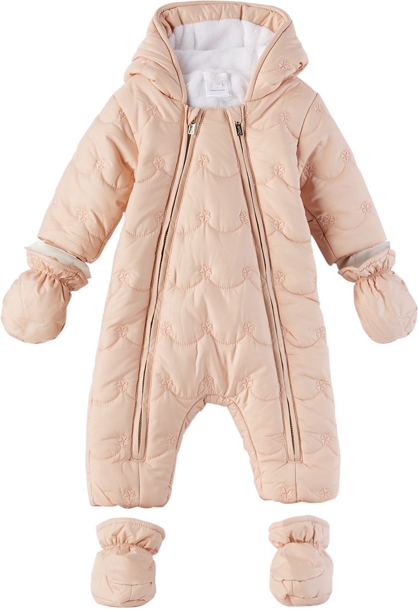 Chloé Baby Pink Embroidered Snowsuit In 45k Pink