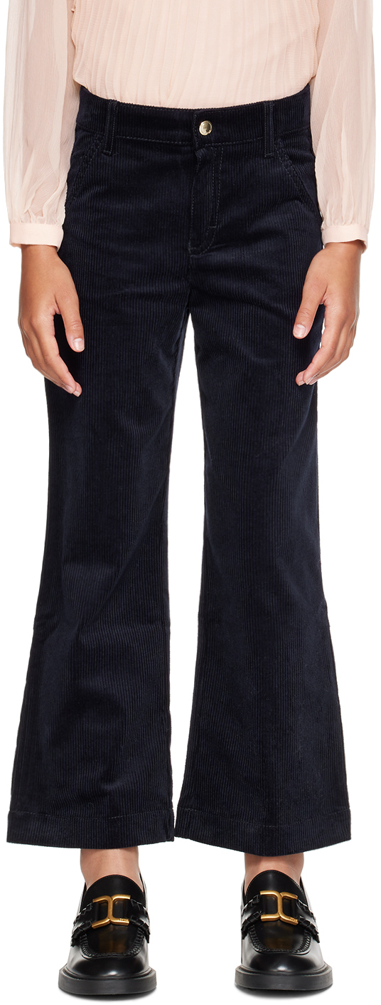 Chloé Kids Navy Embroidered Trousers In 859 Navy