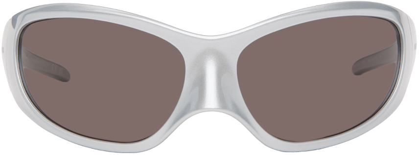 Balenciaga Silver Skin Xxl Cat Sunglasses In 005 Silver/silver/gr