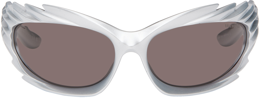 Balenciaga Spike Rectangle Sunglasses In Silver-silver-grey