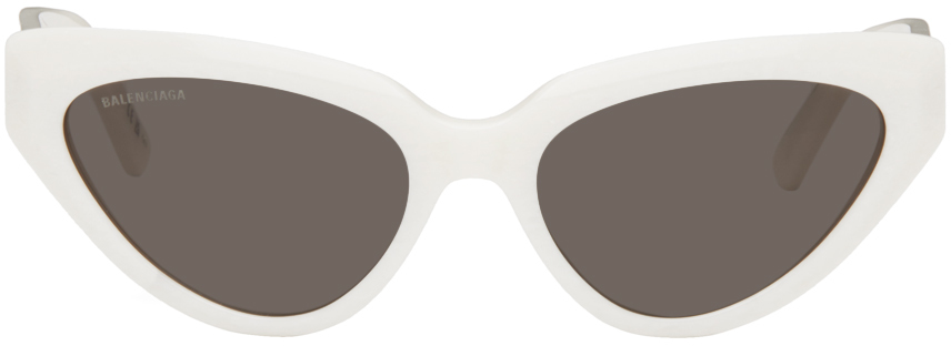 Shop Balenciaga Off-white Cat-eye Sunglasses In 003 White/white/grey
