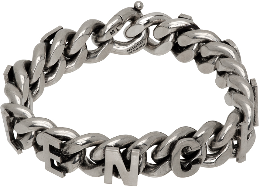 Balenciaga Gunmetal Chain Logo Bracelet