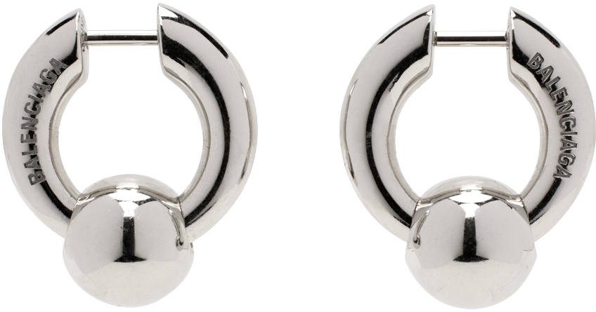 Balenciaga Silver Sharp Ball Earrings In 0668 Silver